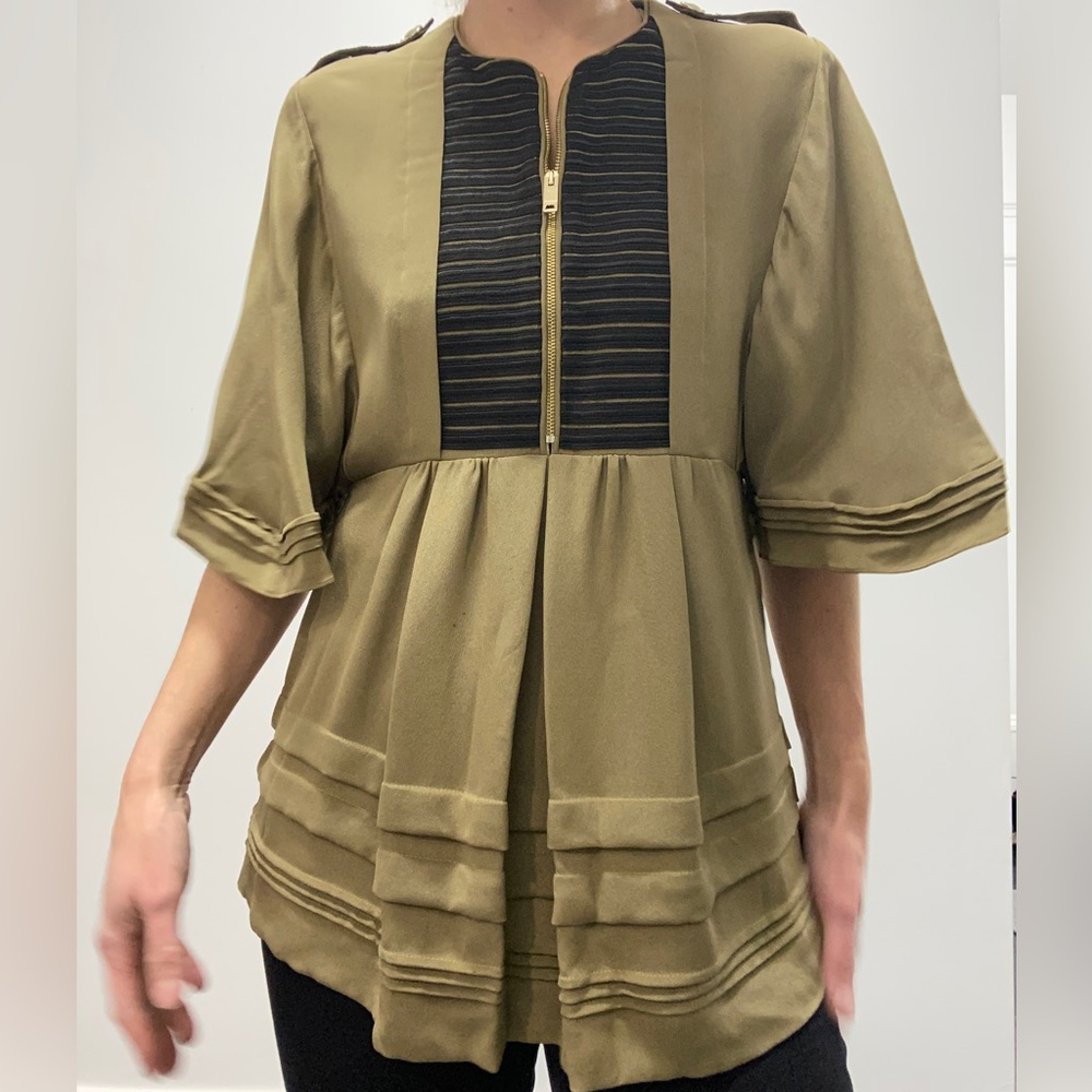 Burberry army green short flutter sleeve top